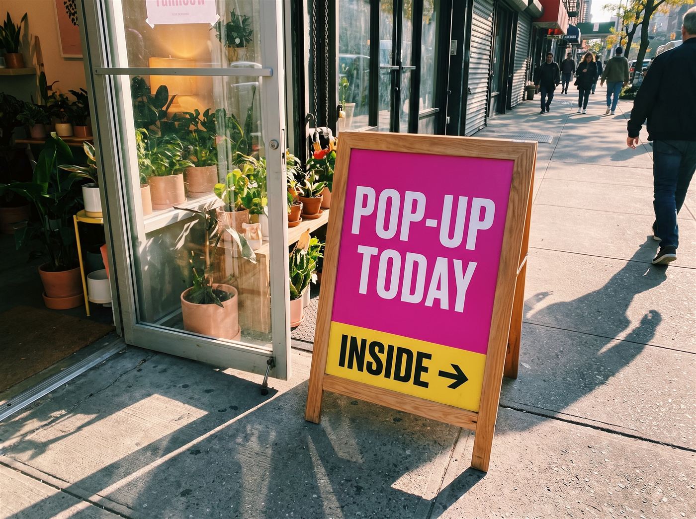 A-frame sidewalk sign outside a shop
